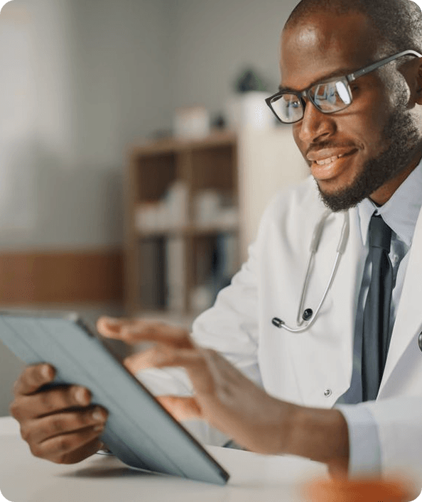 Doctor reviewing a tablet