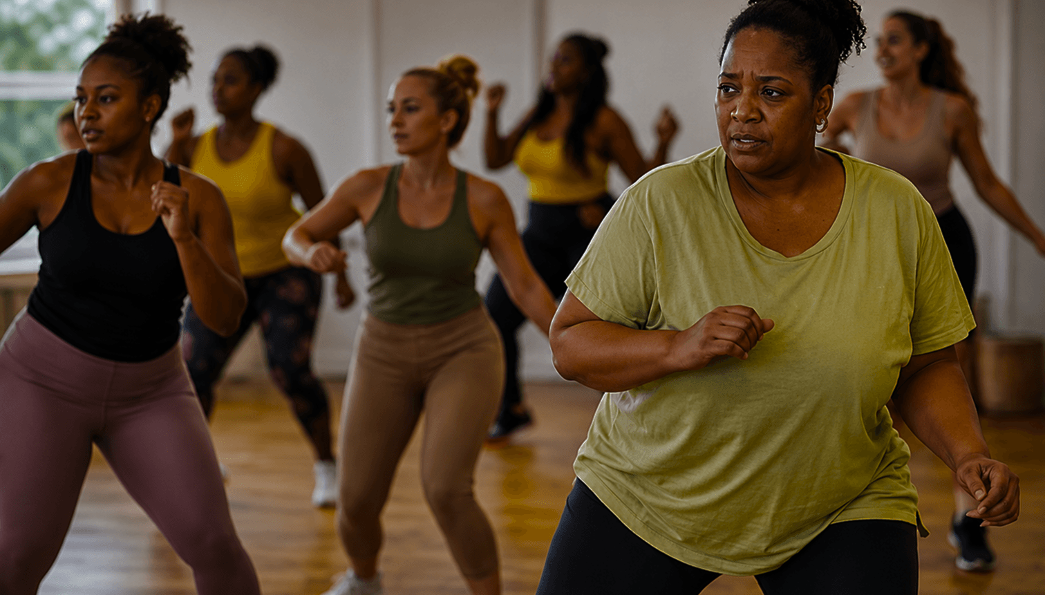 Women exercising together in a fitness class